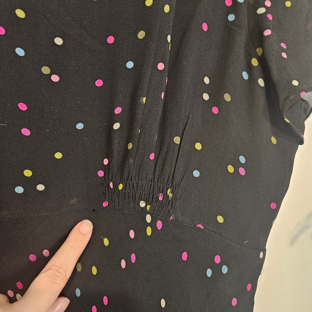 Talbots Petites Black Pure Silk Confetti Polka Dot V-Neck Empire Midi Dress 10P - Picture 4 of 10